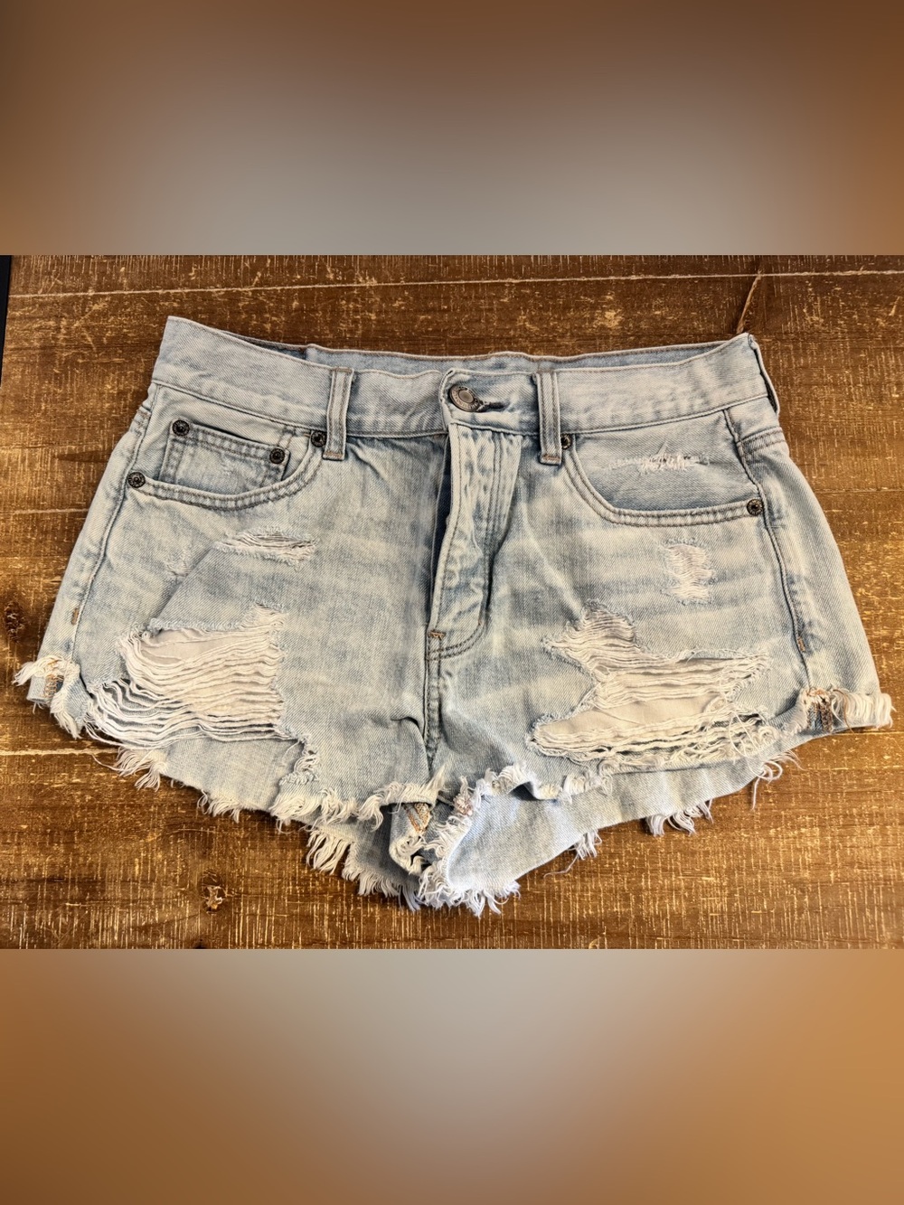 American Eagle Outfitters Light Blue Distressed Denim Shorts